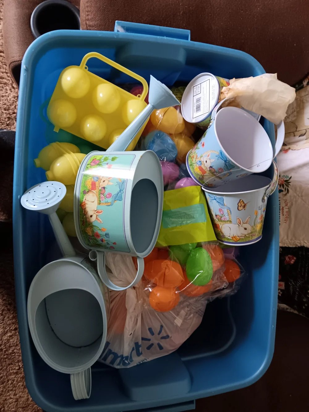Easter Bunny Tin Buckets and Pastel Watering Cans - Blue